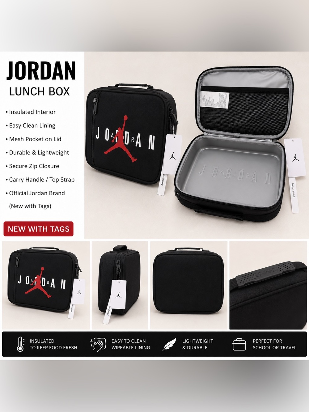Jordan Black Lunch Box with Red Jumpman Logo